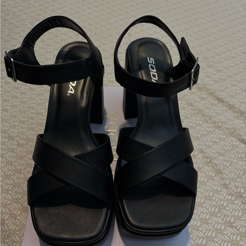 Soda Black Strappy Platform Heels - Picture 5 of 6